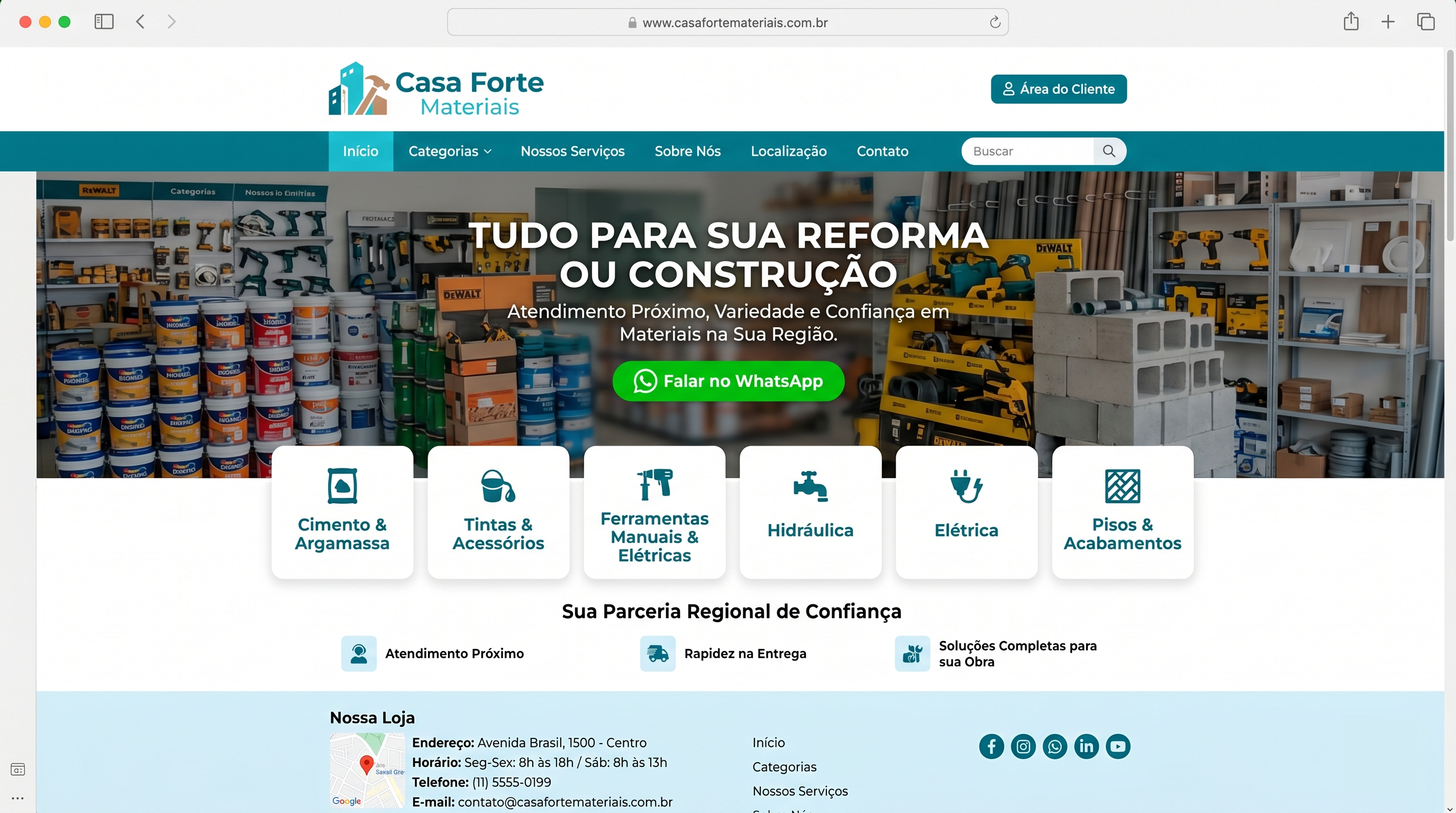 Modelo demonstrativo de site para loja de material de construção