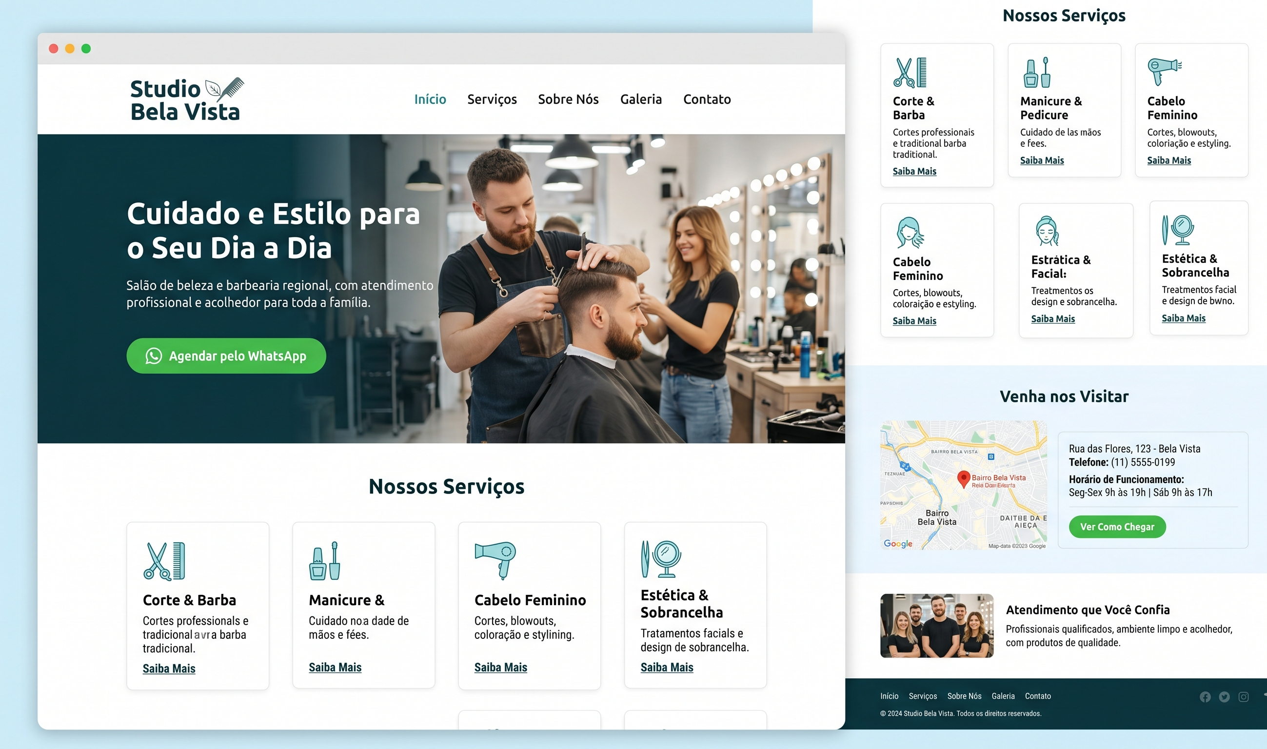 Modelo demonstrativo de site para salão e barbearia